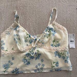 La Hearts Cream and Blue Floral Lace Cami